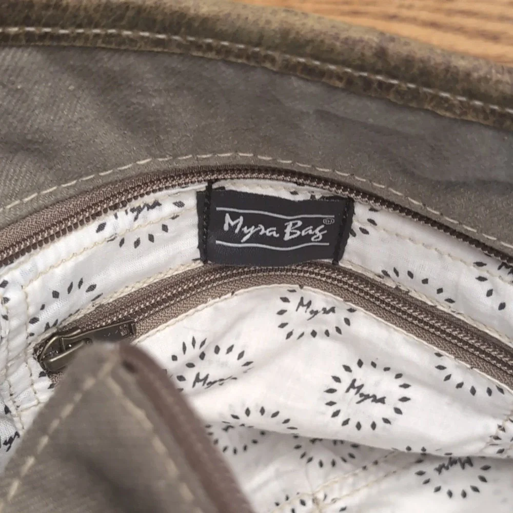 Myra Bag Blending Taste Shoulder Crossbody Bag Brown Beige Canvas Leather